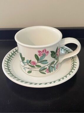 Portmeirion The Botanic Garden 1972 Rhododendron Drum Shape Flat Cup and Saucer